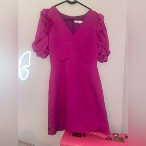 Adelyn Rae Magenta Puff Sleeve Jacquard Dress